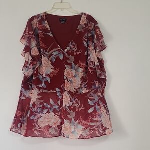 New York & Company Burgundy Floral Blouse